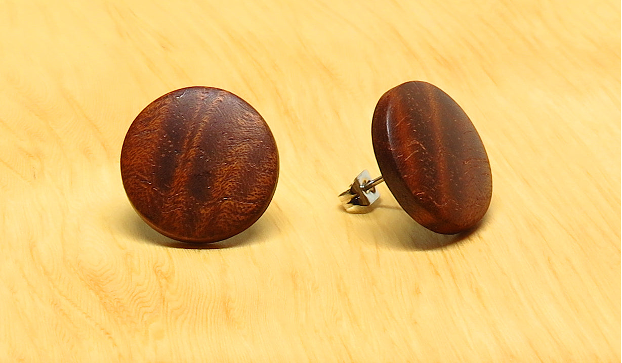 Figured Blackwood Round Stud Earrings
