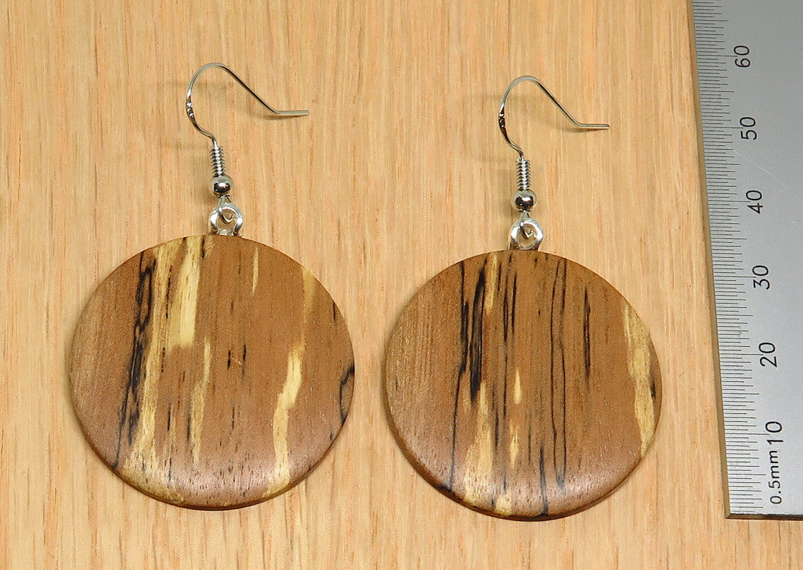 Round Spalted Paperbark - Large Drop Earrings