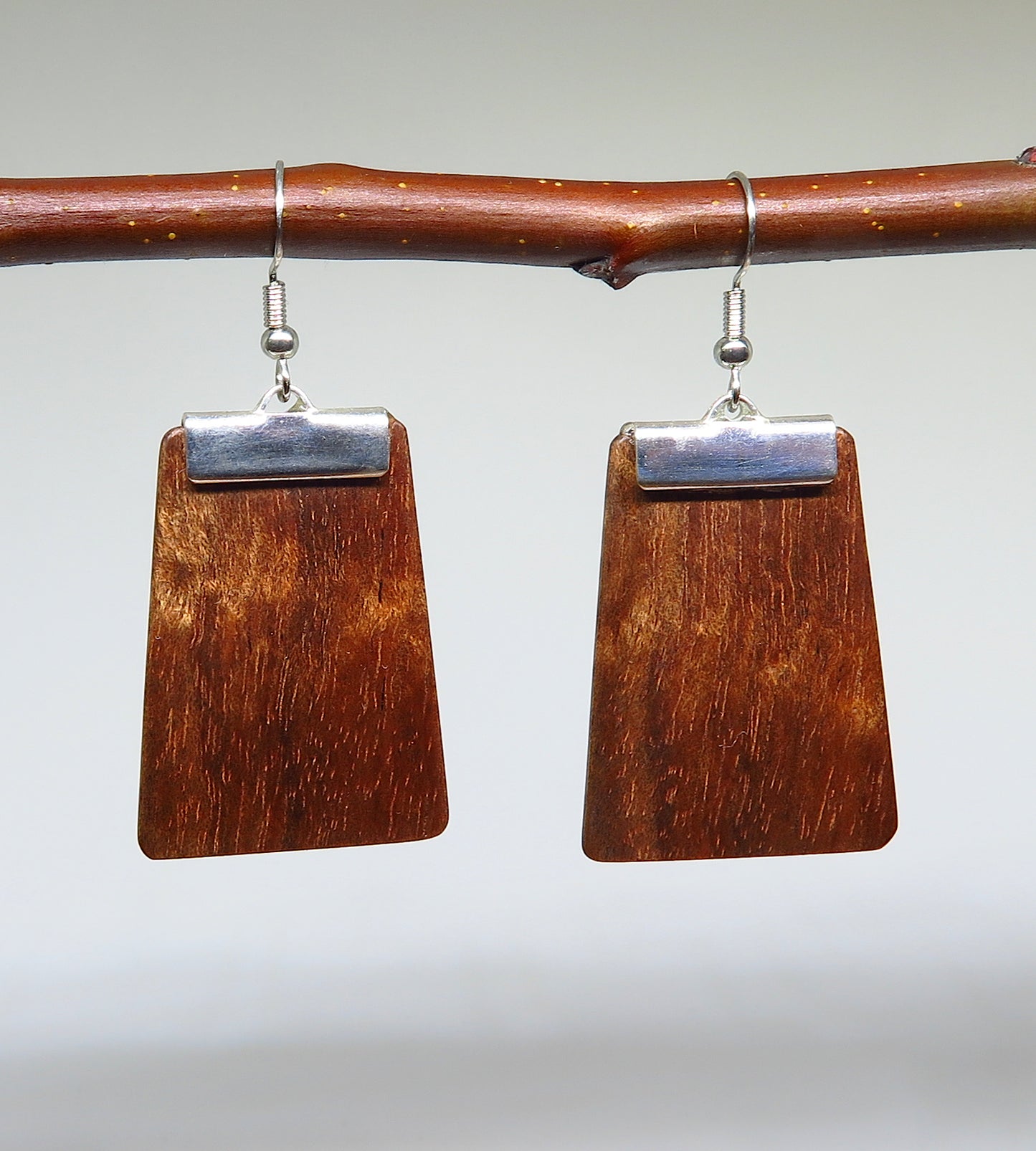 Figured Tasmanian Blackwood and metal 'Inca' Drop Earrings