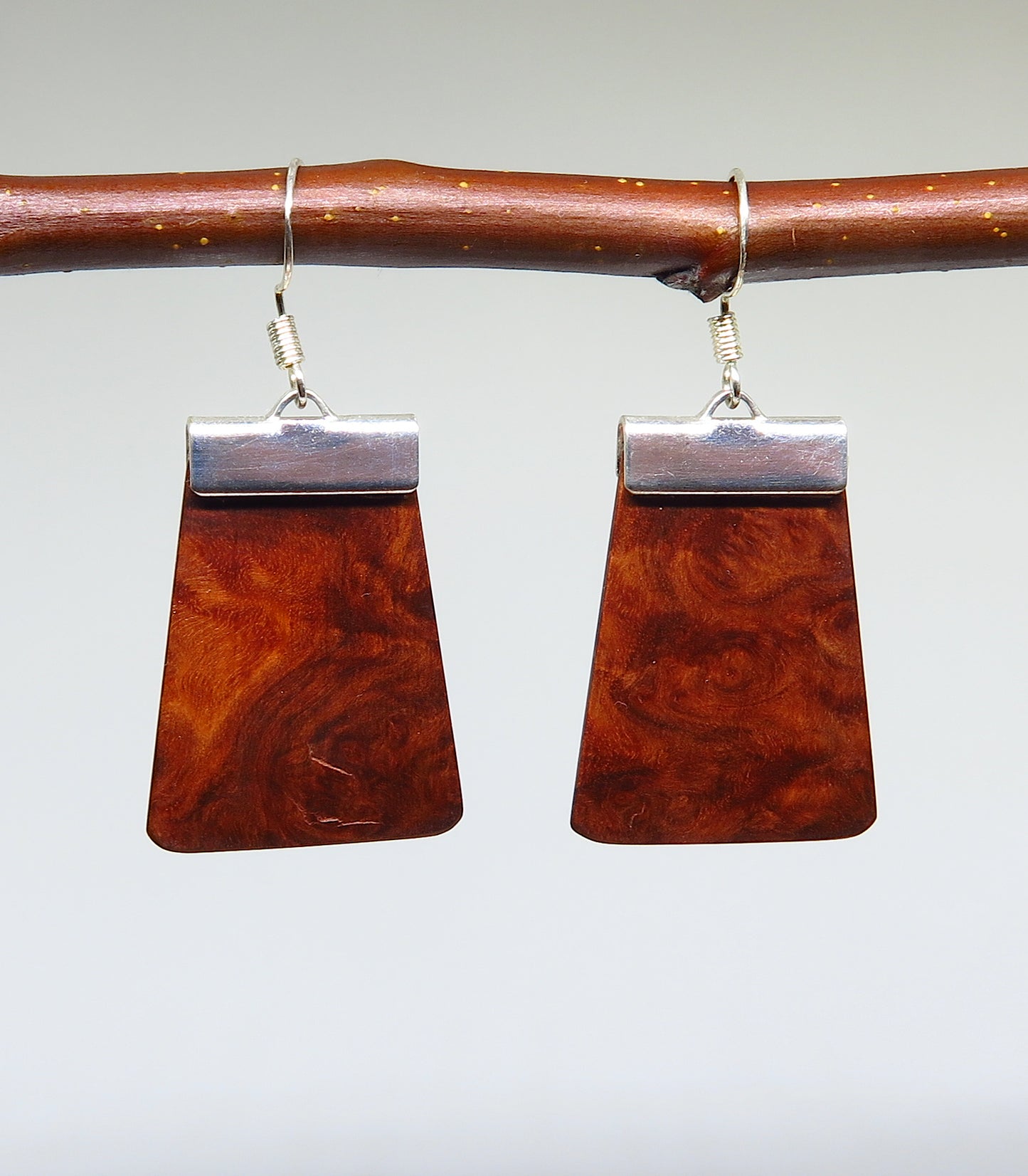 Jarrah Burl and Silver 'Inca' Drop Earrings