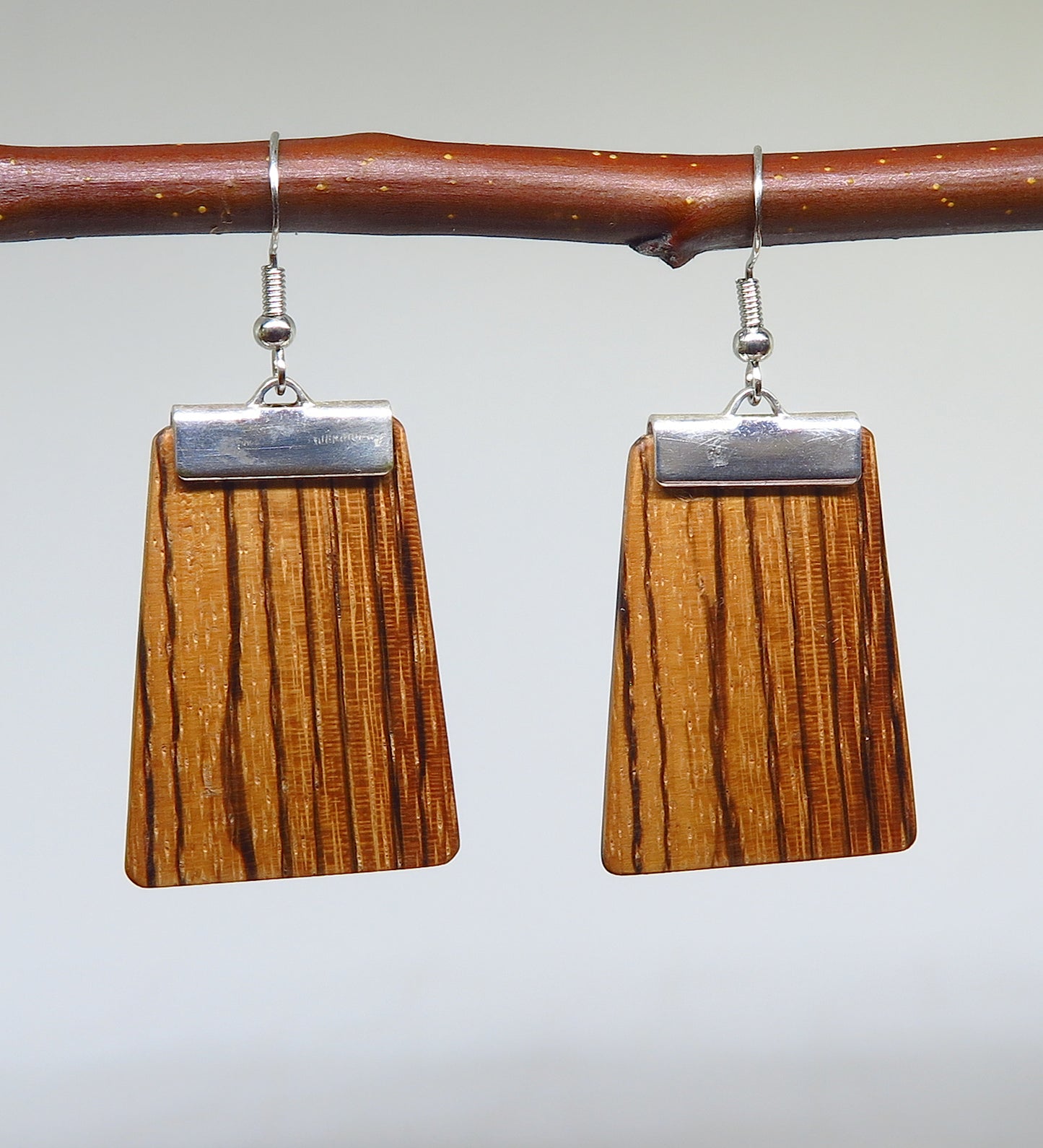 Zebrawood and silver 'Inca' Drop Earrings