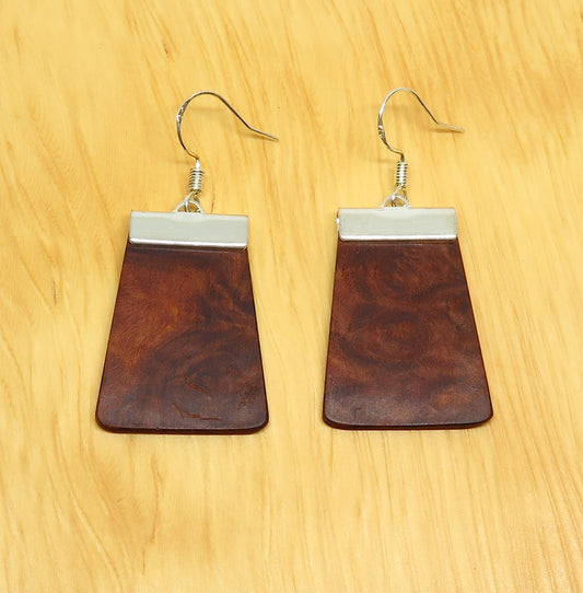 Jarrah Burl and Silver 'Inca' Drop Earrings