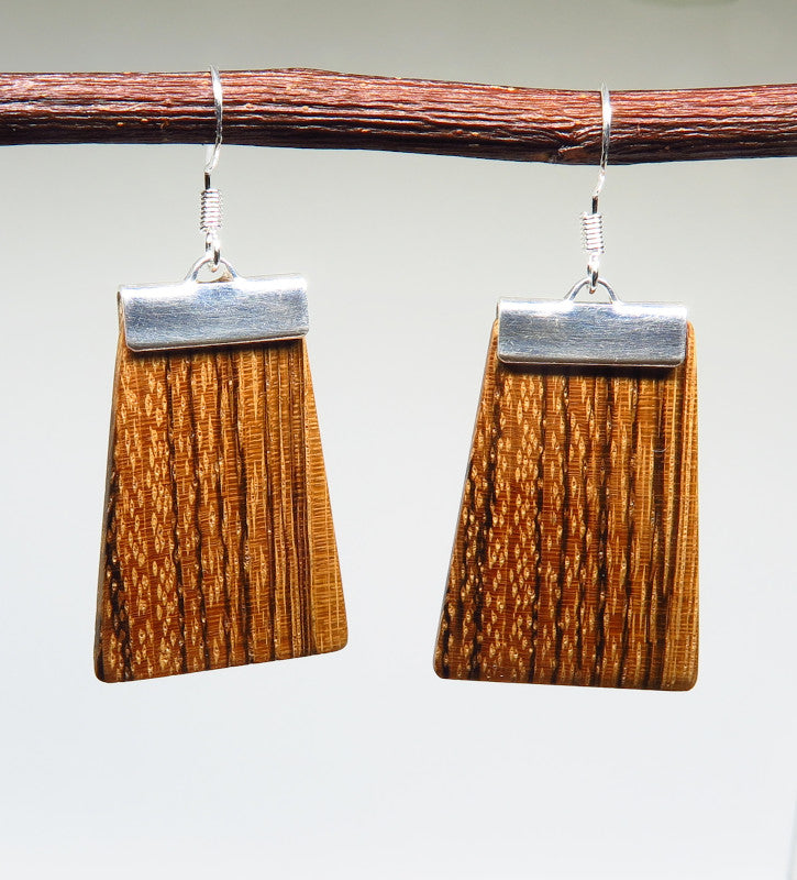 Zebrawood and silver 'Inca' Drop Earrings