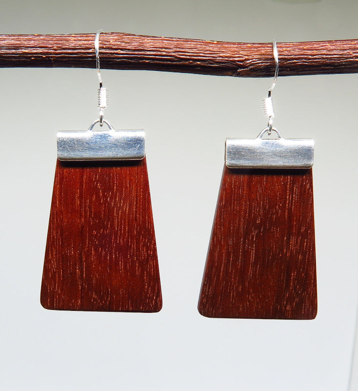 Jarrah and silver 'Inca' Drop Earrings