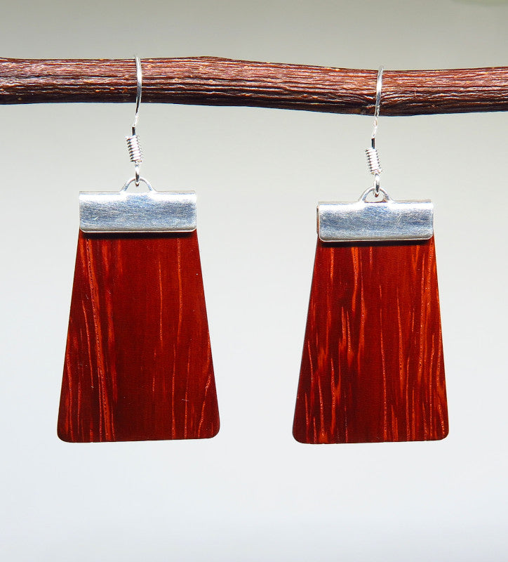 Bloodwood and silver 'Inca' Drop Earrings