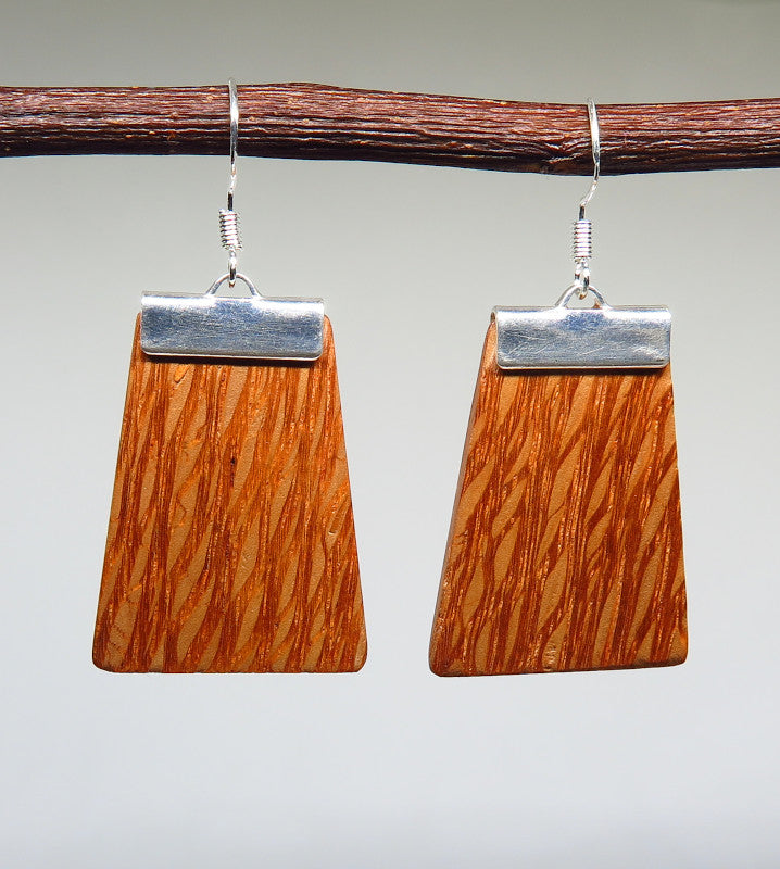 Silky Oak and silver 'Inca' Drop Earrings