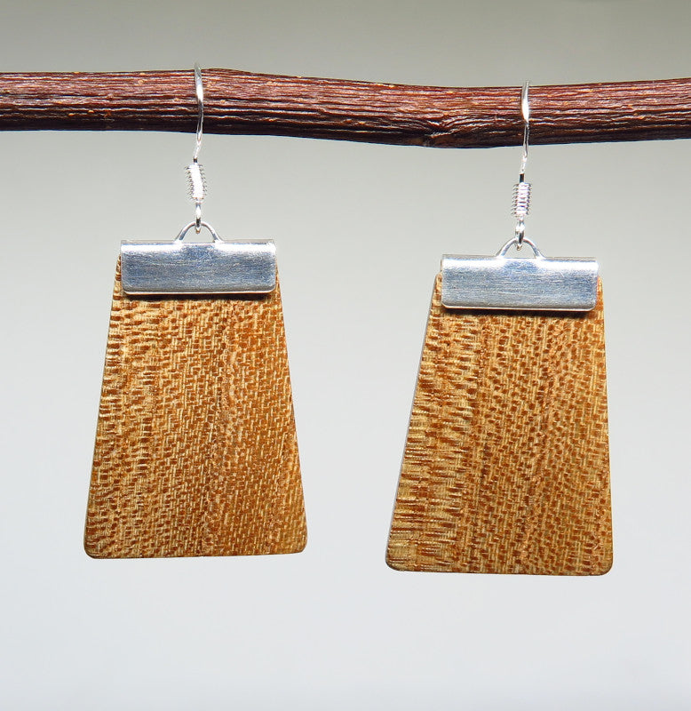 English Elm and silver 'Inca' Drop Earrings