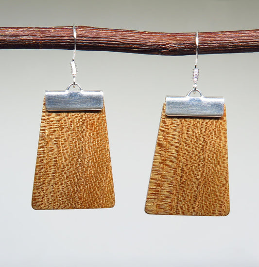 English Elm and silver 'Inca' Drop Earrings
