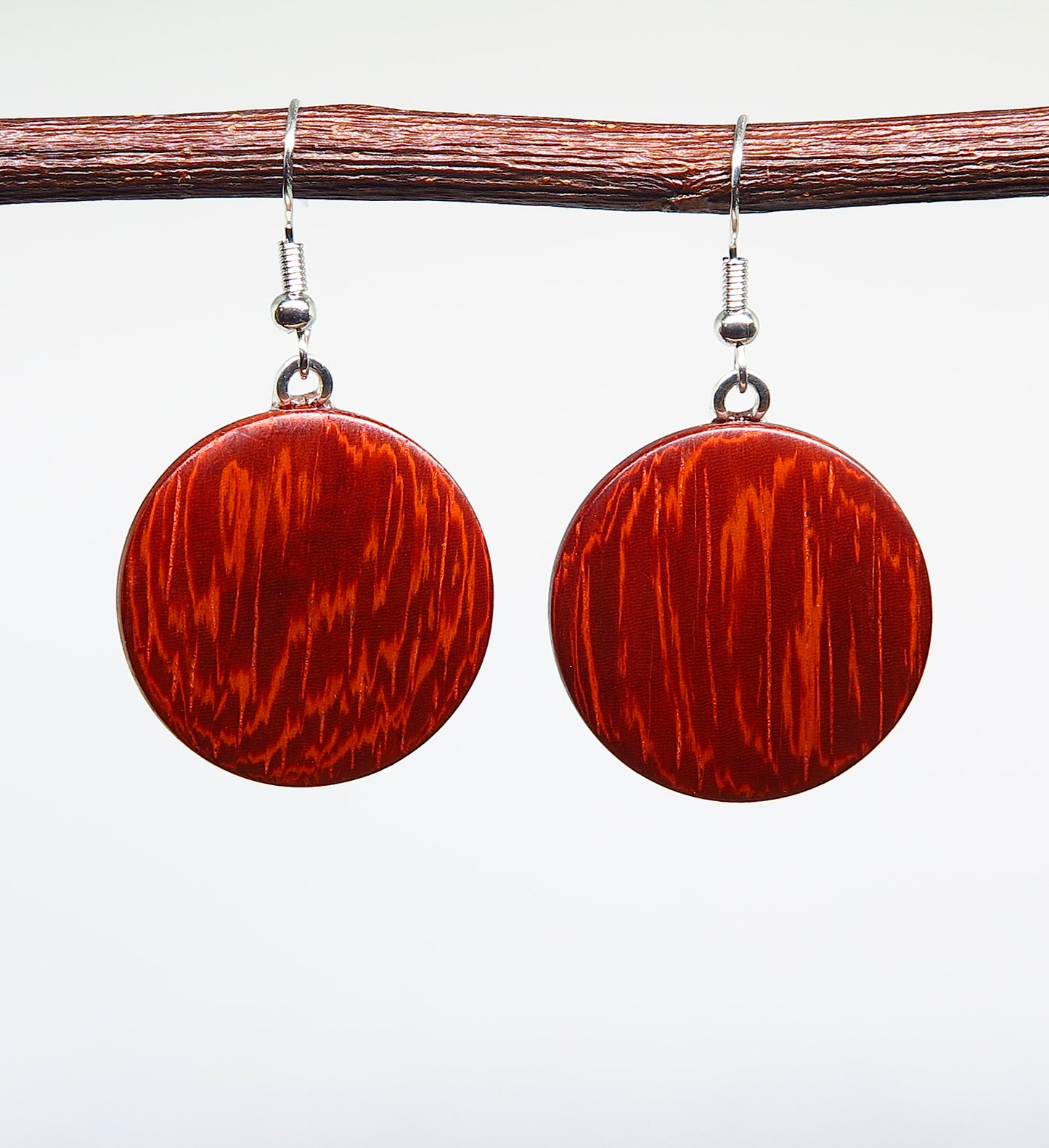 Bloodwood Timber Round Drop Earrings Medium Size