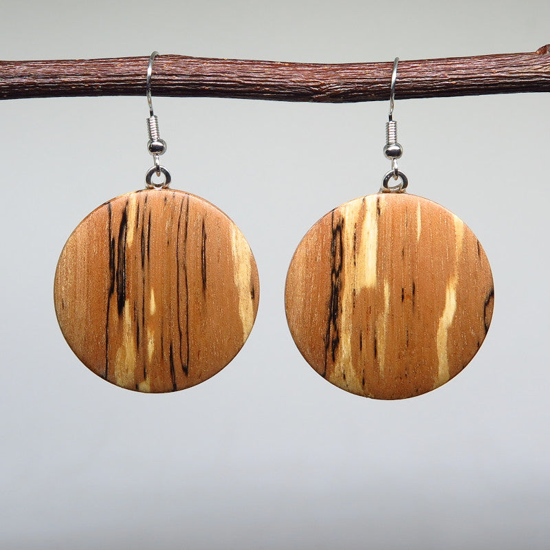 Round Spalted Paperbark - Large Drop Earrings