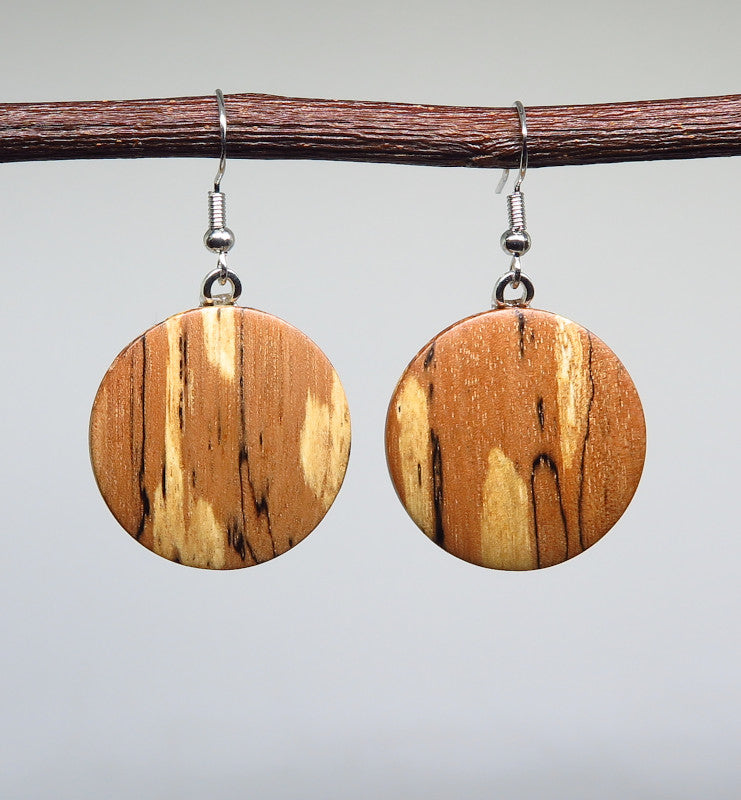 Round Spalted Paperbark - Medium Drop Earrings