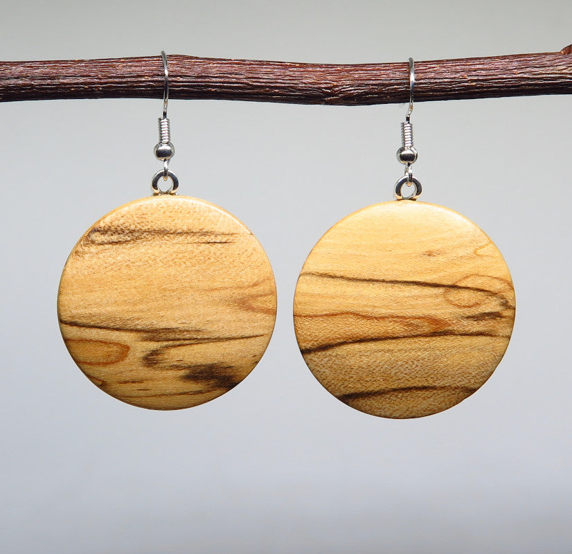 Spalted Tasmanian Sassafras Round Drop Earrings
