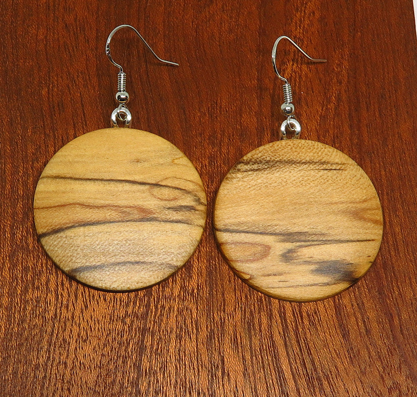 Spalted Tasmanian Sassafras Round Drop Earrings
