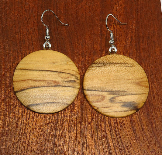 Spalted Tasmanian Sassafras Round Drop Earrings