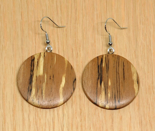 Round Spalted Paperbark - Large Drop Earrings