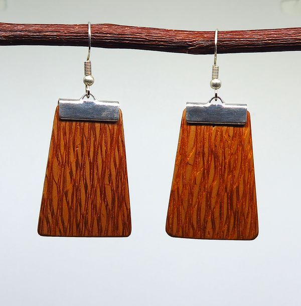 Silky Oak and silver 'Inca' Drop Earrings