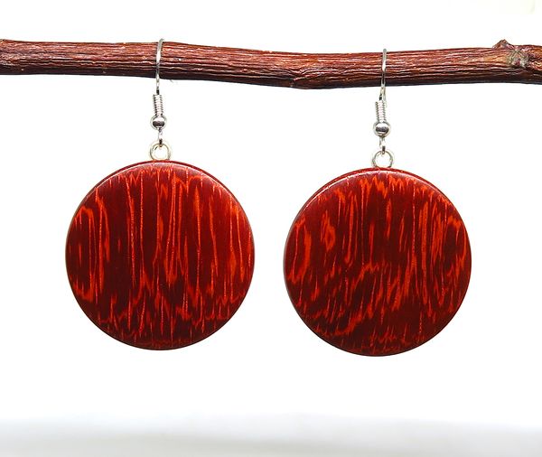 Bloodwood Timber Round Drop Earrings 35mm