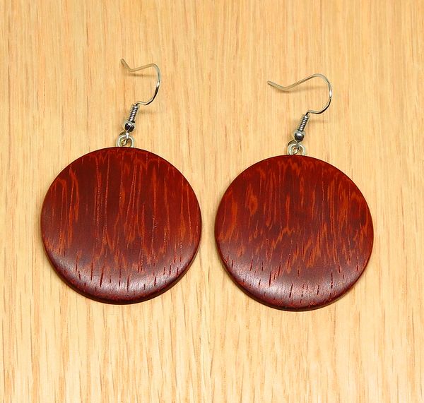Bloodwood Timber Round Drop Earrings 35mm