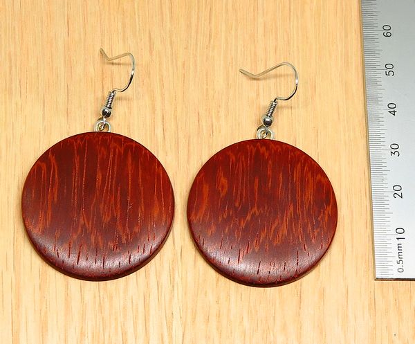 Bloodwood Timber Round Drop Earrings 35mm