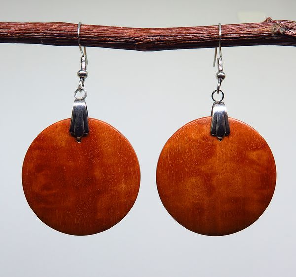 River Redgum Round Drop Earrings - 35mm