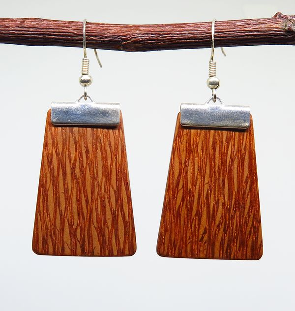 Silky Oak and silver 'Inca' Drop Earrings