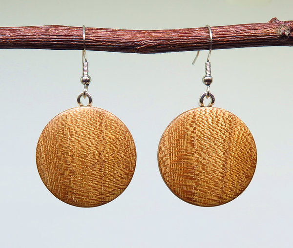 English Elm Timber Round Drop Earrings - Medium