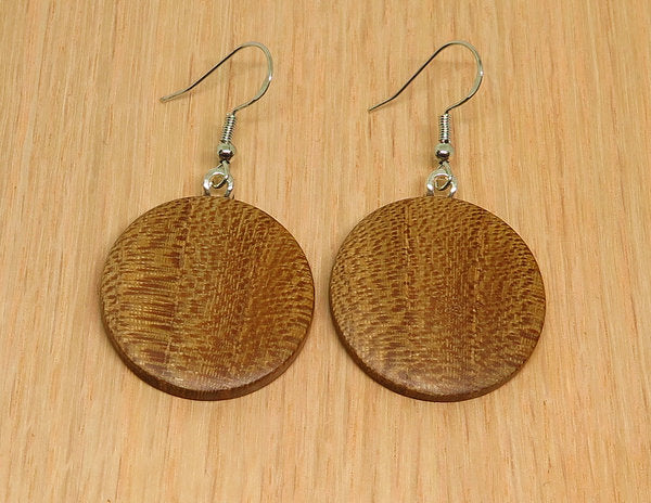 English Elm Timber Round Drop Earrings - Medium
