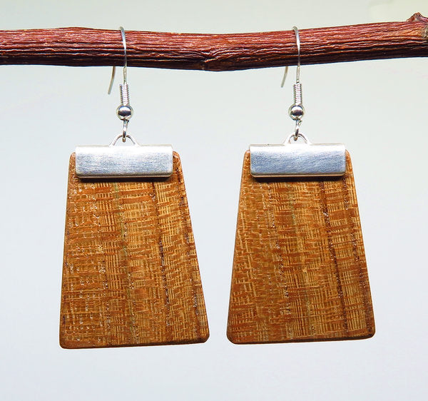 English Elm and silver 'Inca' Drop Earrings