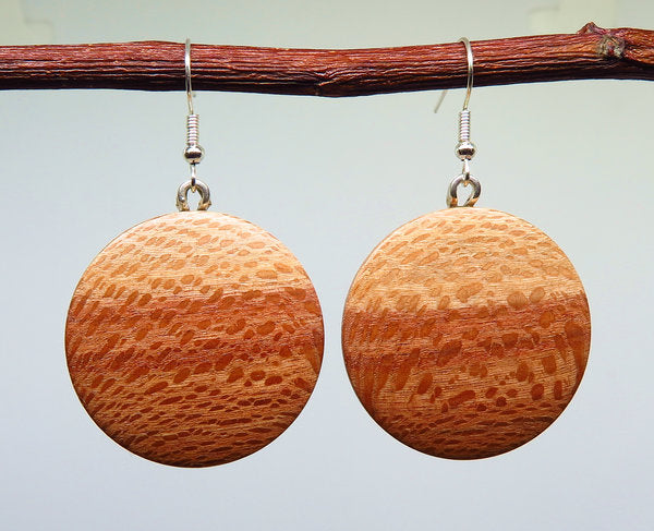 Kimberley Grevillea Timber Round Drop Earrings - 35mm