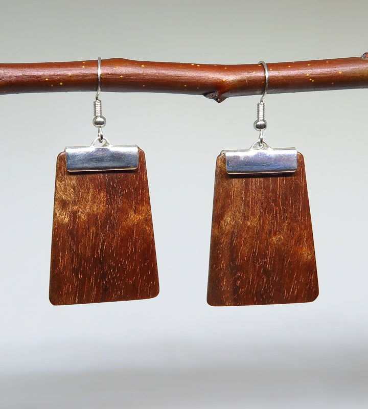 Figured Tasmanian Blackwood and metal 'Inca' Drop Earrings