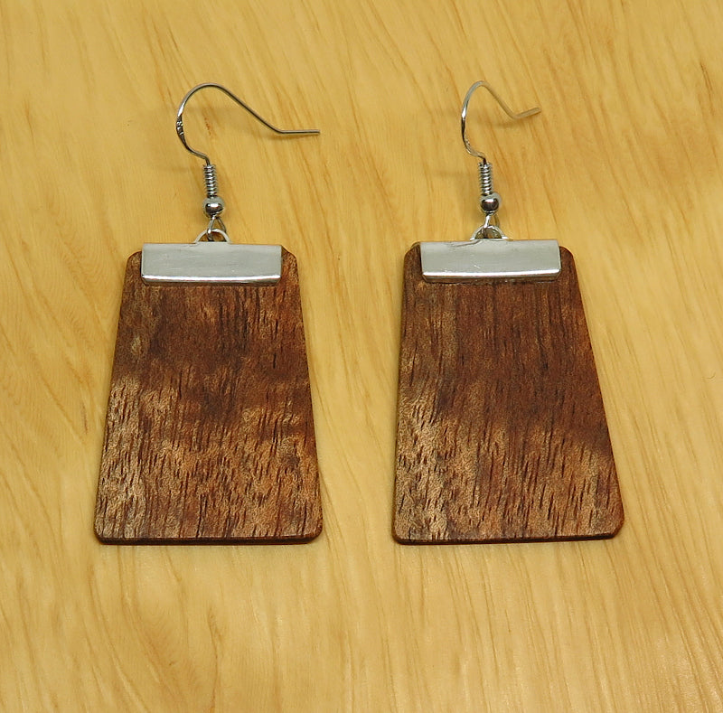 Figured Tasmanian Blackwood and metal 'Inca' Drop Earrings